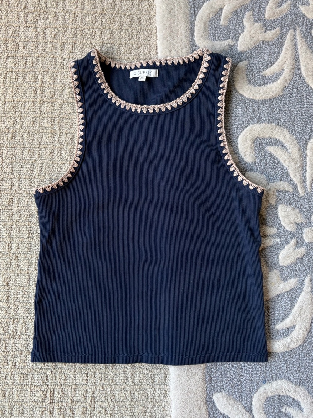 Z Supply Navy Ribbed Tank with Cream Trim
